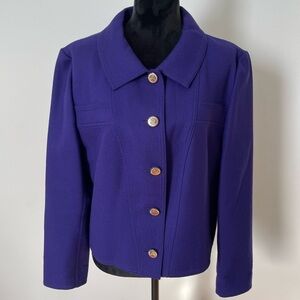 Louis Feraud Purple Virgin Wool Gold Button Short Jacket EUC Size 12